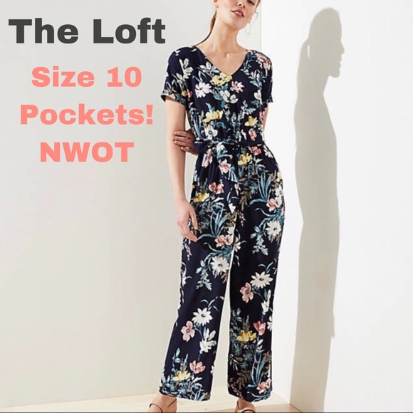 navy blue floral jumpsuit
